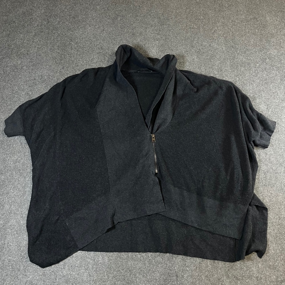 AllSaints Ali Cardigan Charcoal Grey Cotton Ribbed Zip Front Short Sleeve Medium